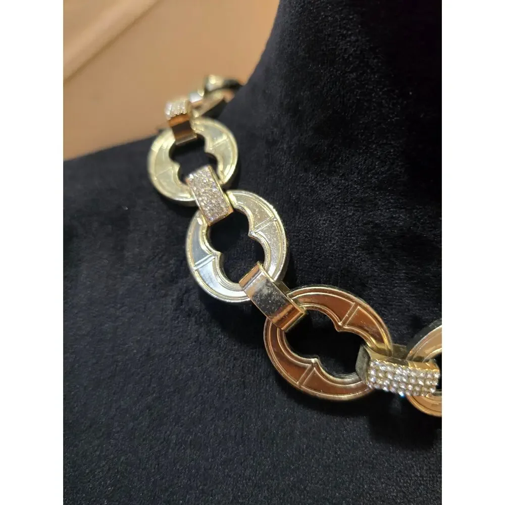 Women's Gold Tone Circle Link Fashion Necklace Rhinestone Accent Statement